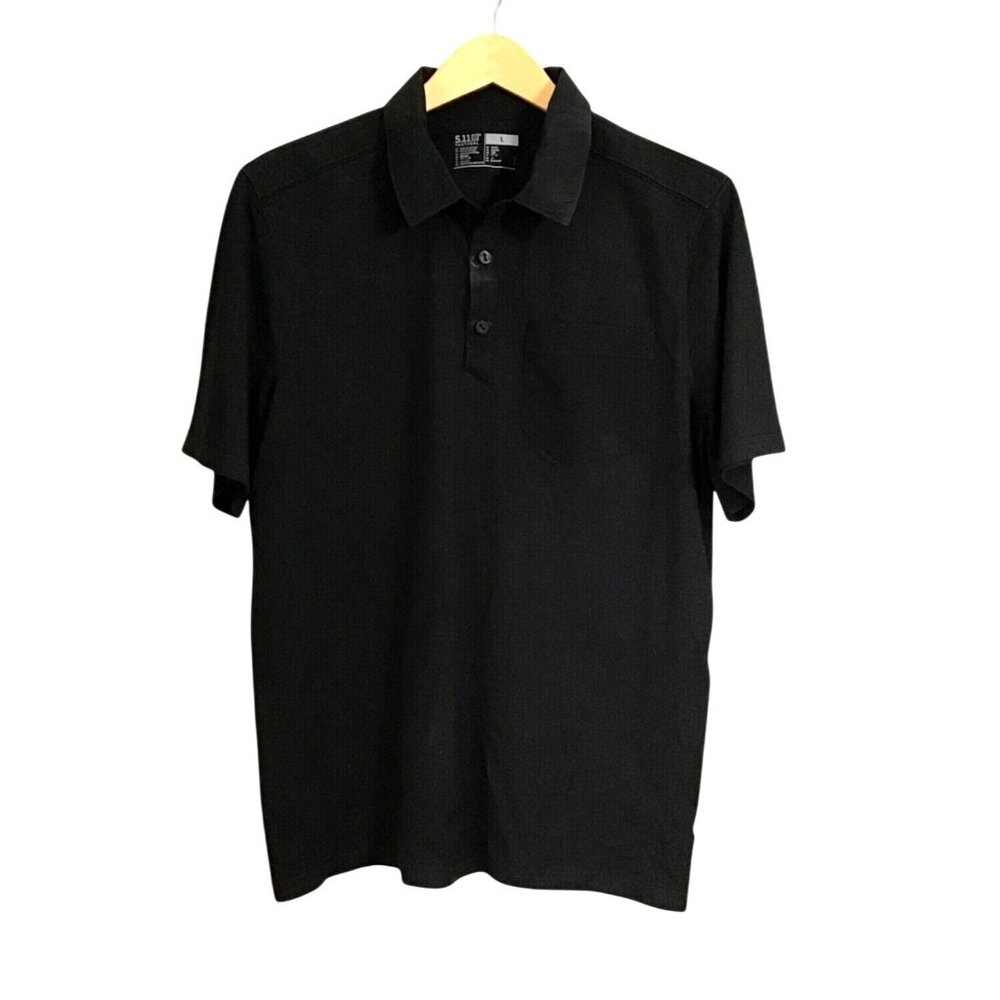 5.11 TACTICAL MENS BLACKSHORT SLEEVE FRONT POCKET POLO SHIRT SIZE LARGE